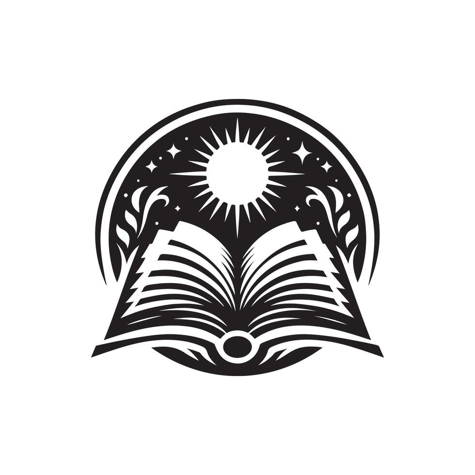 An open book with a sun in the background vector