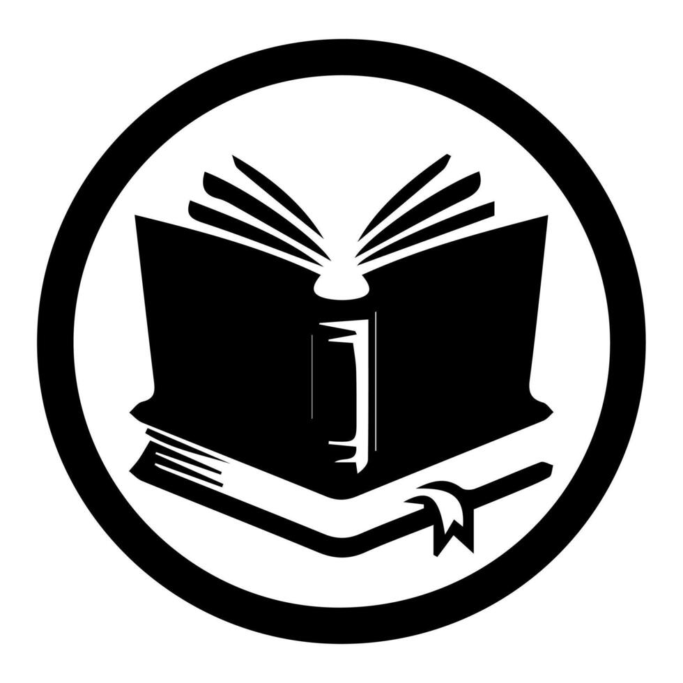 An open book is shown in a black and white circle vector