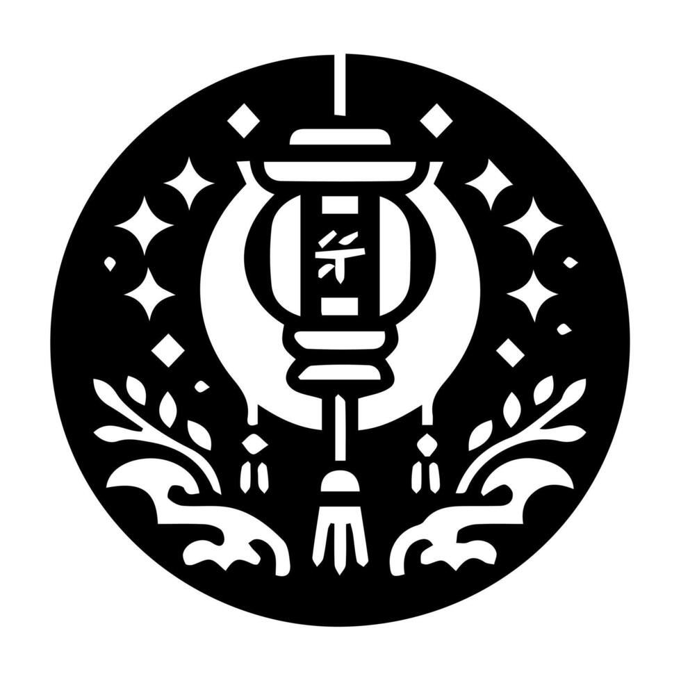 A black and white logo with a lantern and stars vector
