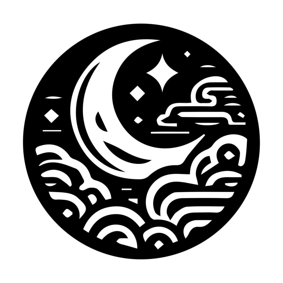 A black and white image of a moon and clouds vector