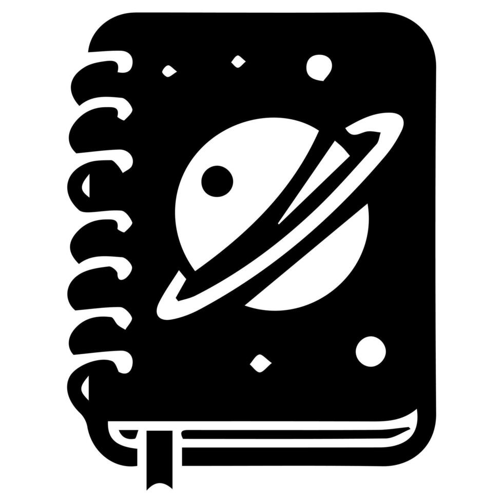 A black and white image of a notebook with a planet on it vector