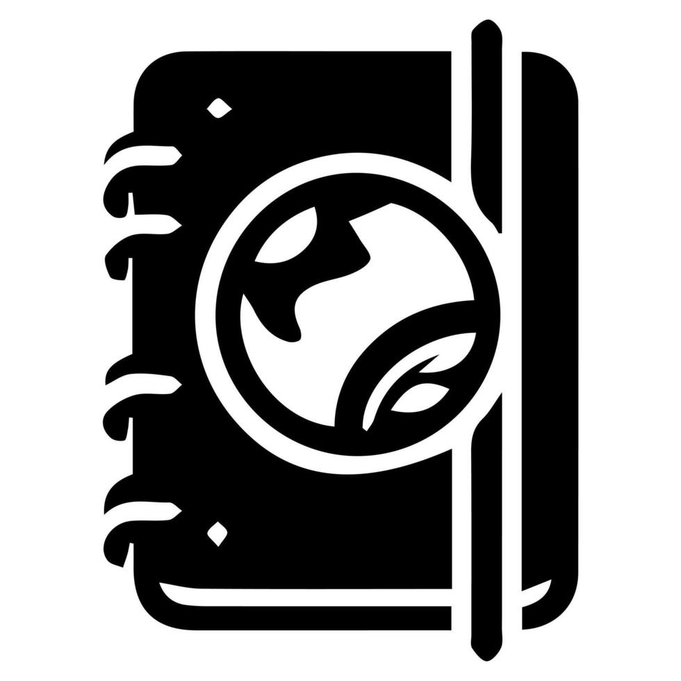 A black and white logo of a book with a pen vector