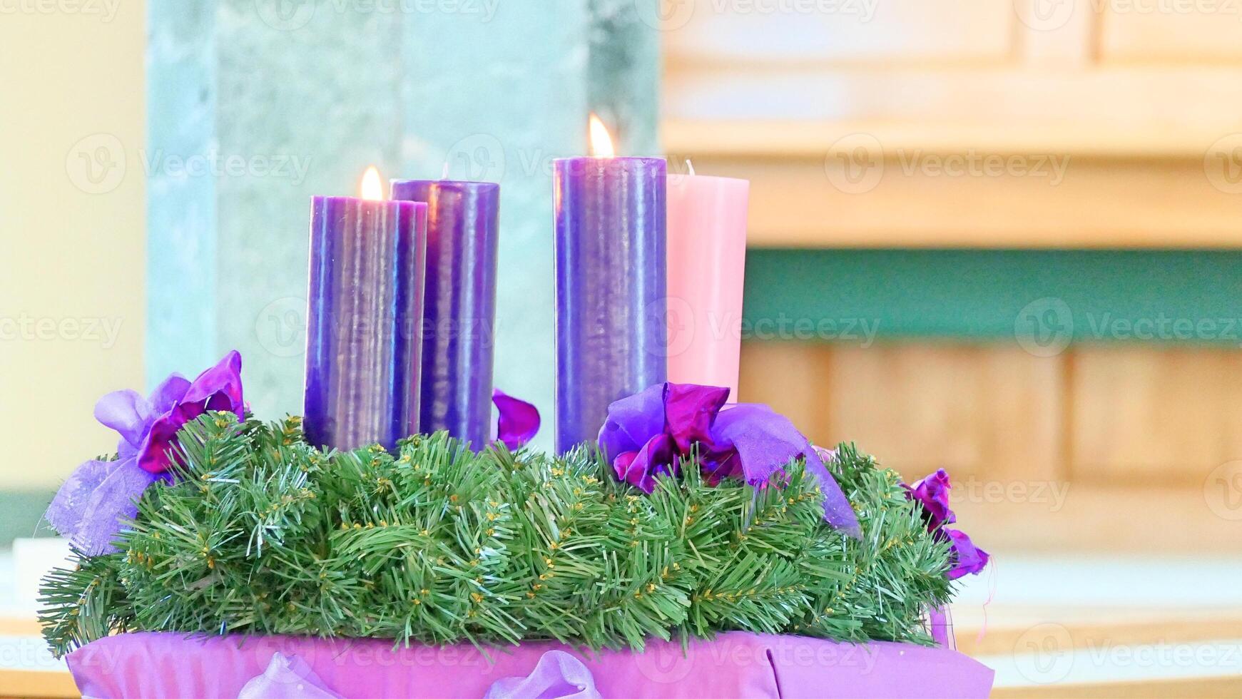 Christmas celebration arrangement and decoration in a church photo