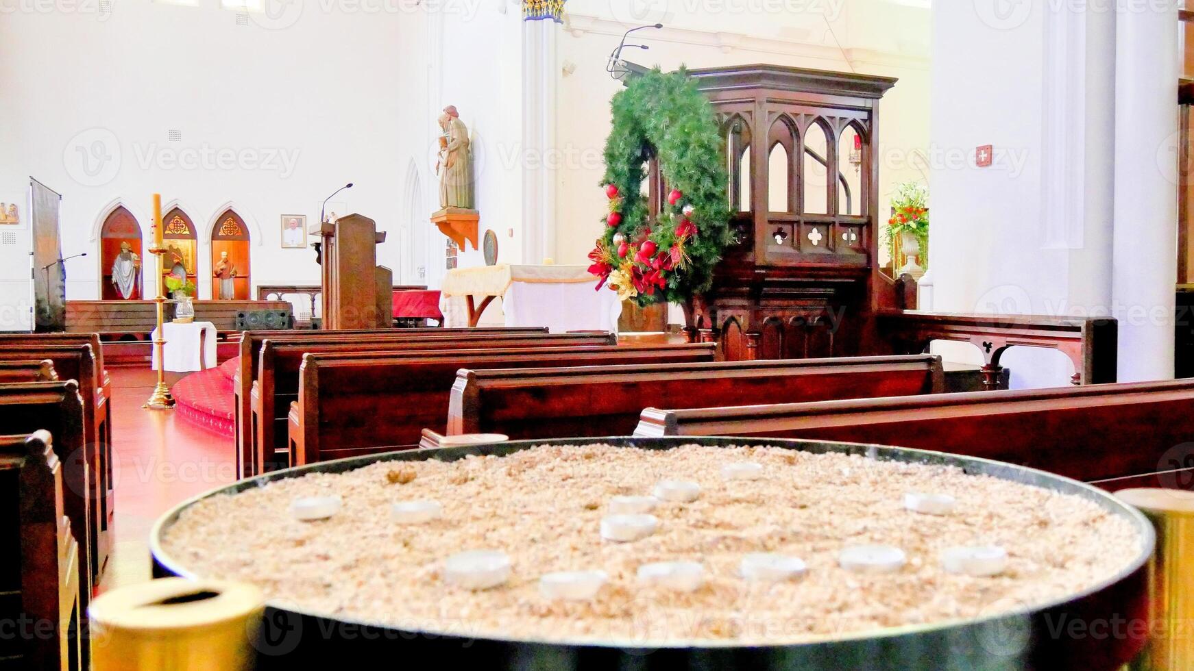 Christmas celebration arrangement and decoration in a church photo