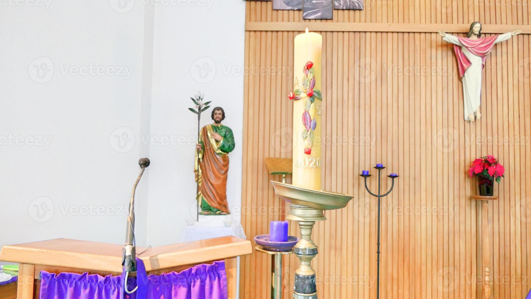 Christmas celebration arrangement and decoration in a church photo
