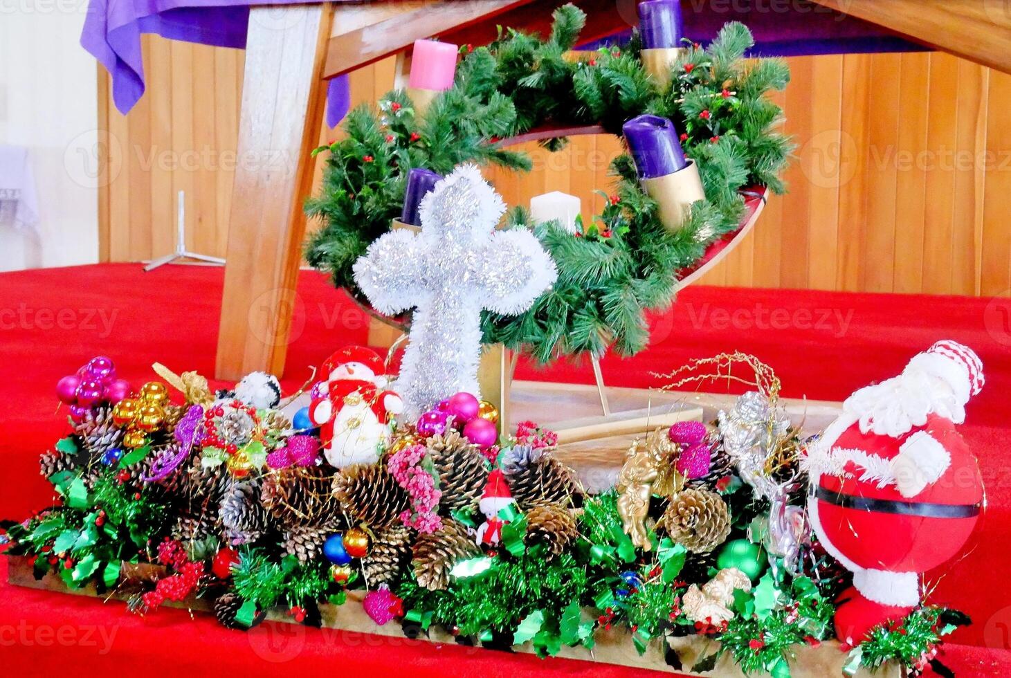 Christmas celebration arrangement and decoration in a church photo