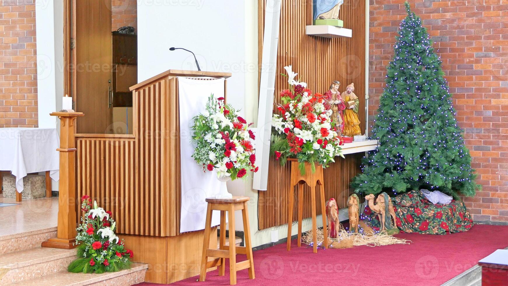 Christmas celebration arrangement and decoration in a church photo