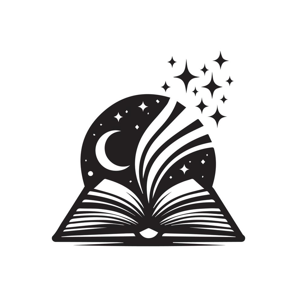 An open book with stars and moon on it vector