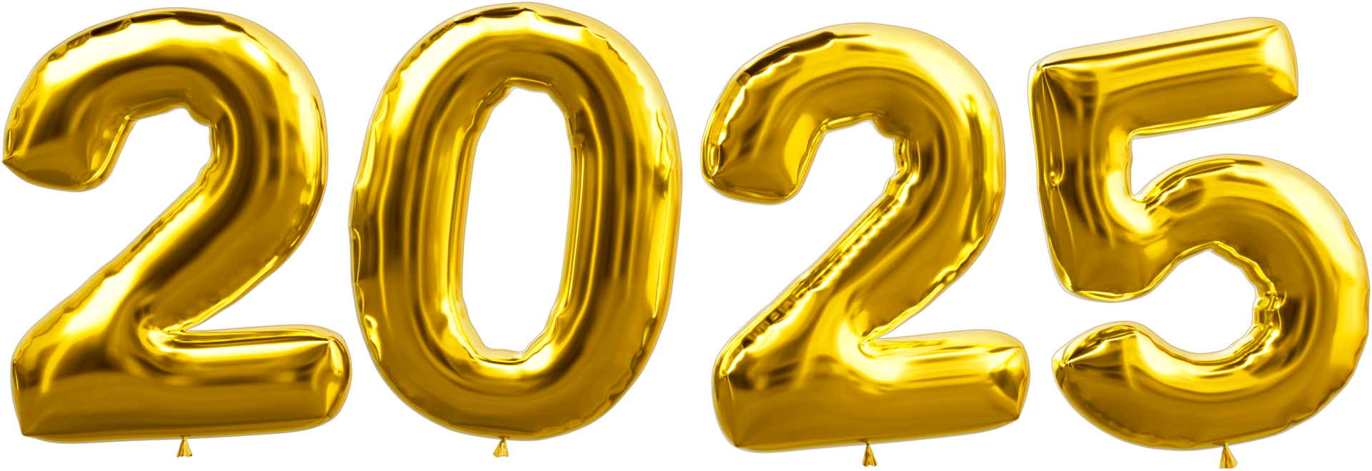 Happy New Year 2025 gold number balloons, for designing infographic posters new year, and Anniversary Celebrations, transparent background png