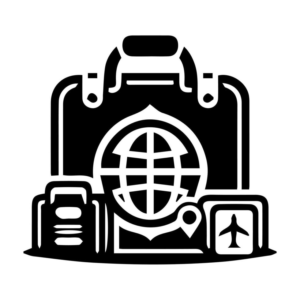 Travel bag icon with globe, luggage, and map vector