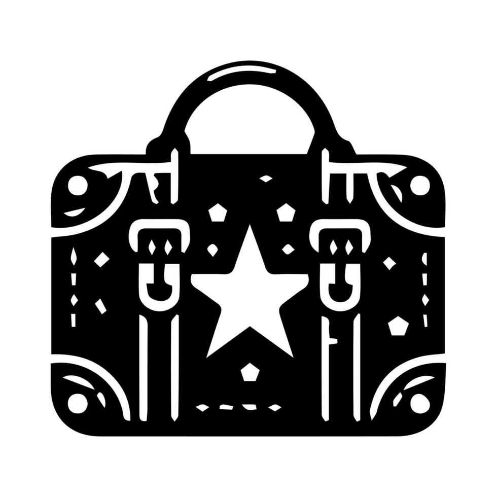 A black and white illustration of a suitcase with a star on it vector