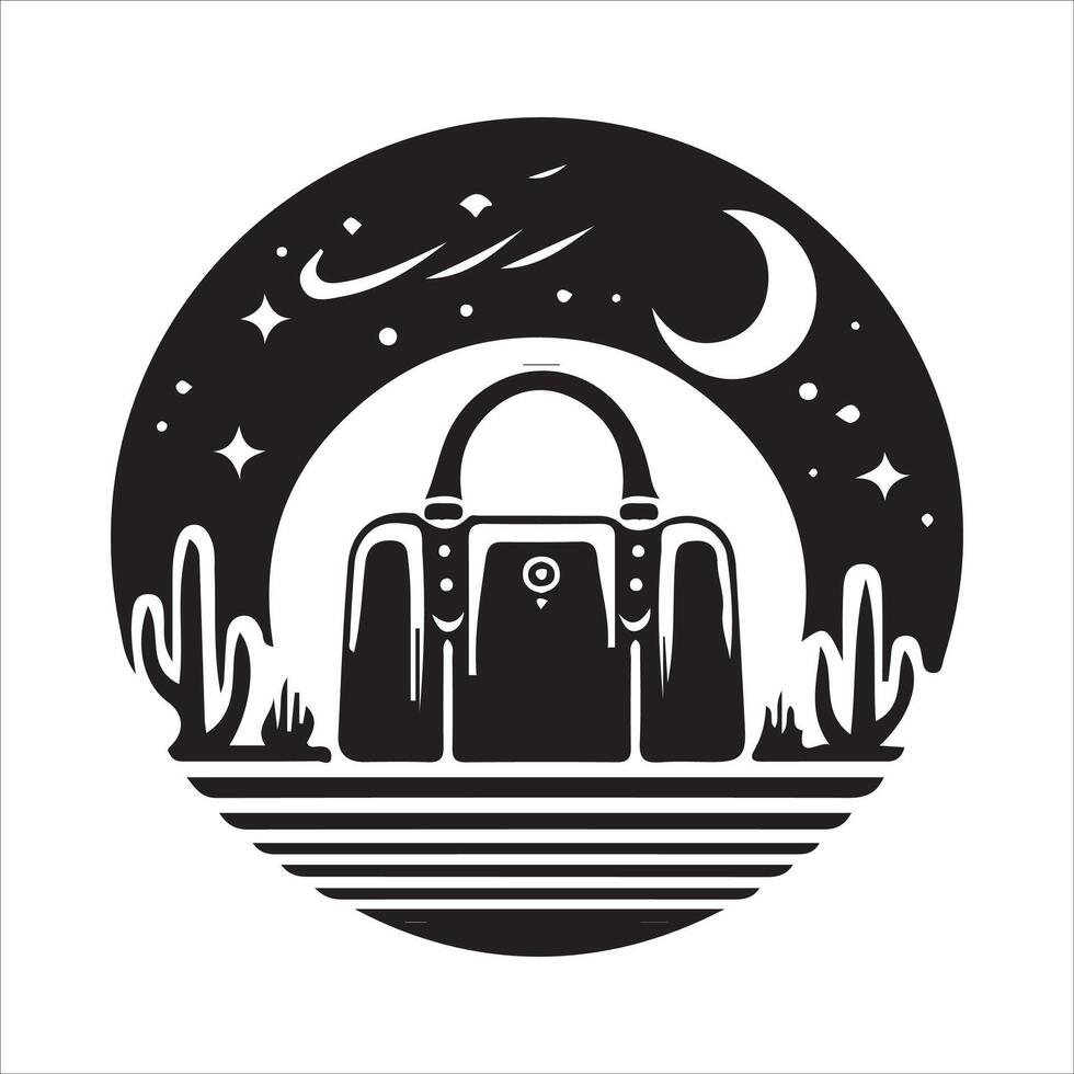A black and white logo for a bag with a cactus in the background vector