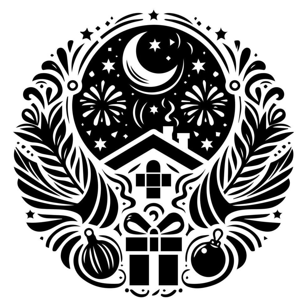 Christmas tree with stars and moon vector