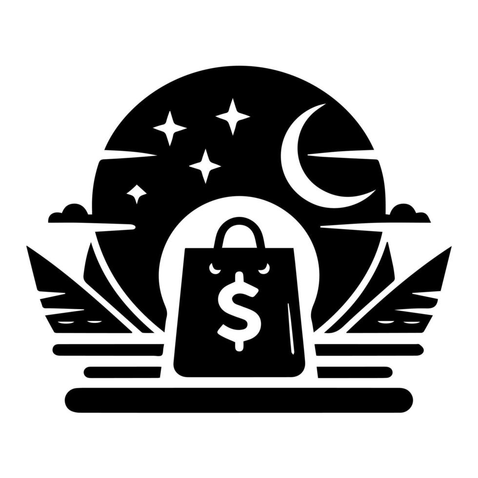 Shopping bag with dollar sign on it, with moon and stars vector