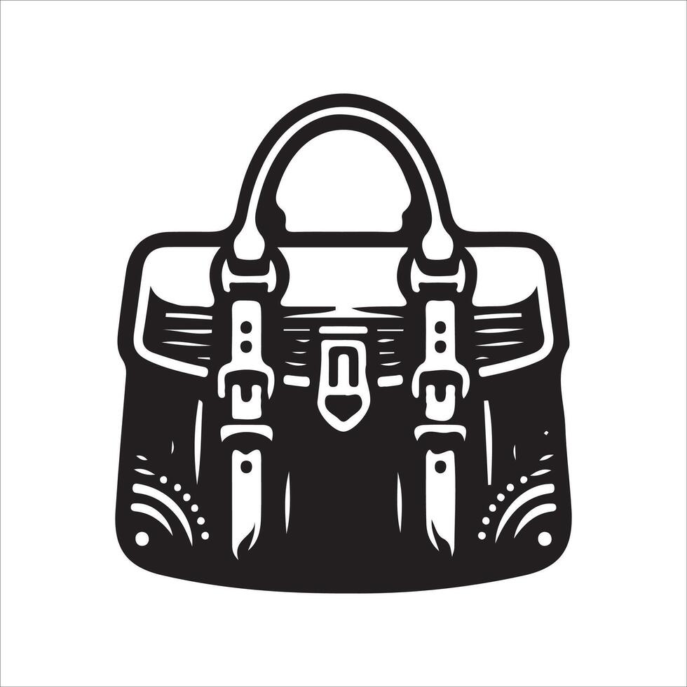 A black and white illustration of a handbag vector