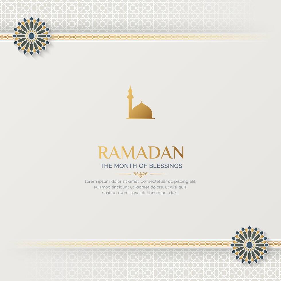 Ramadan Kareem ornamental social media post template with Arabic border and pattern vector