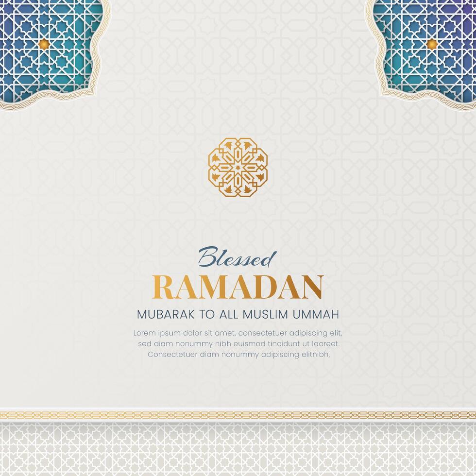 Ramadan Mubarak colorful Islamic greeting card with Arabic style pattern and border frame vector