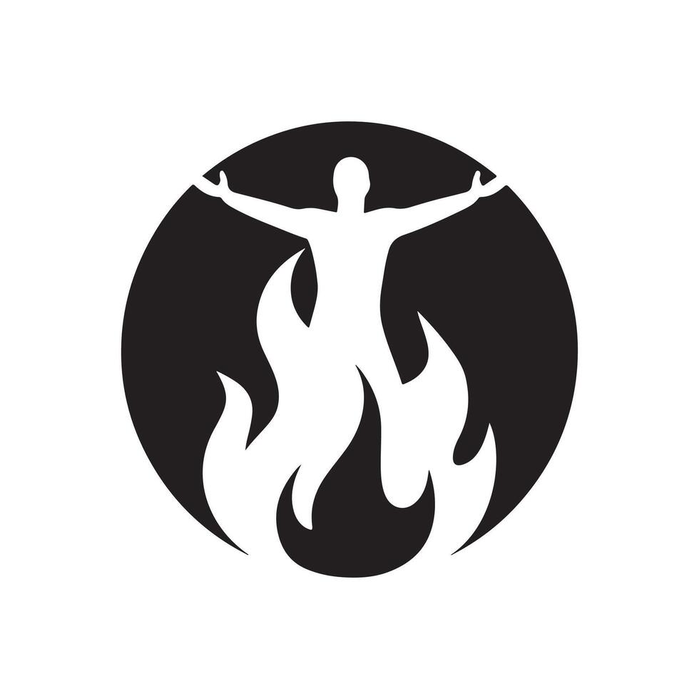 A man is standing in front of a fire and flames vector