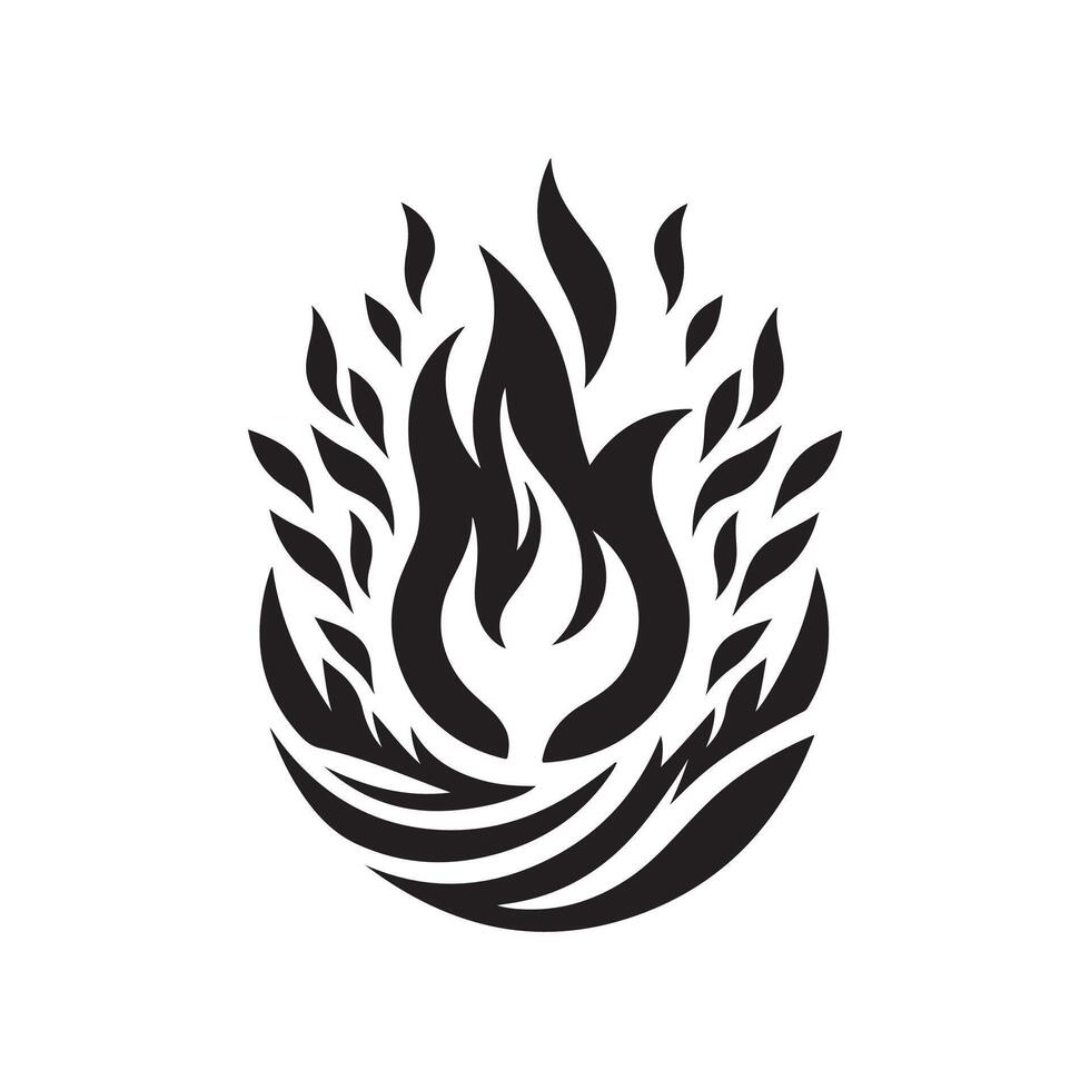 A black and white logo of a flame with a wave vector
