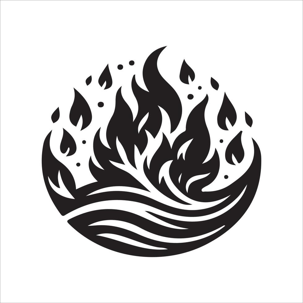 A black and white logo of a fire and water vector