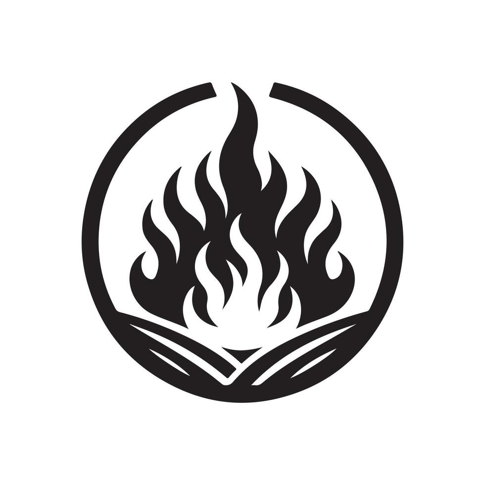 A black and white logo of a fire in a circle vector