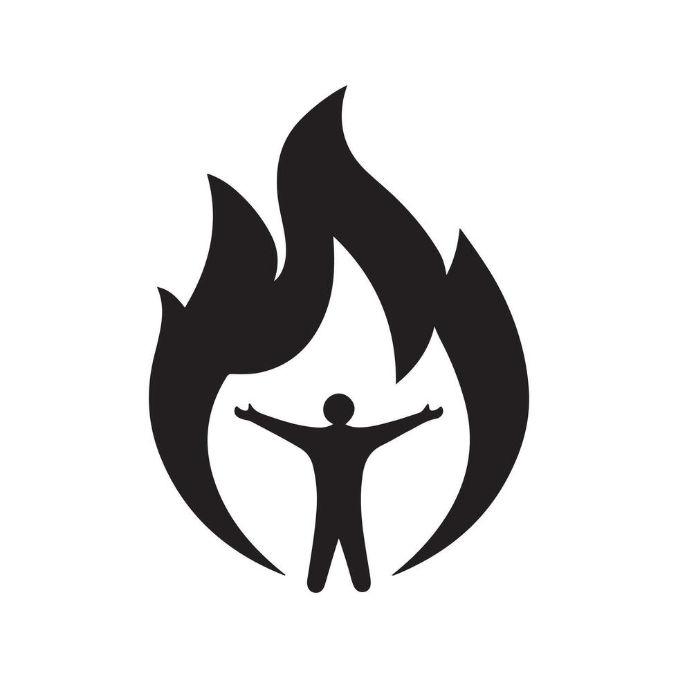 A man is standing in front of a fire and holding his arms out vector
