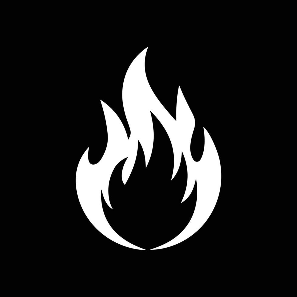 A white fire icon on a black background vector