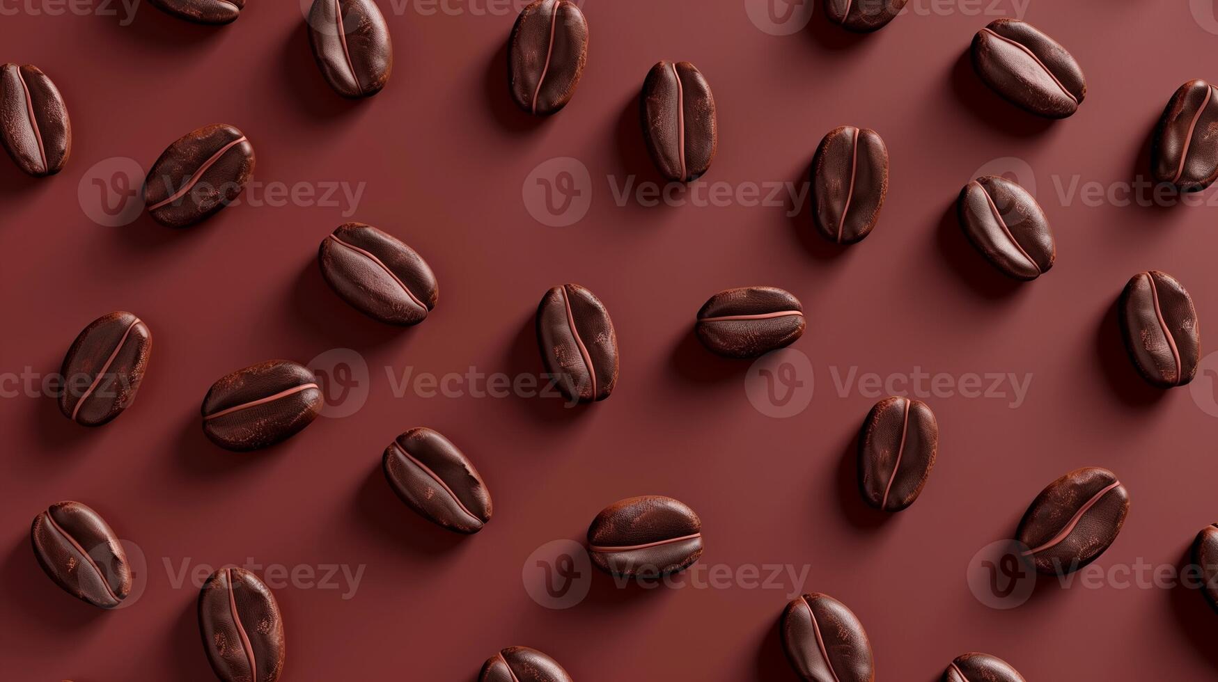 Coffee beans seamless pattern organic natural ingredient for drinking on brown background photo