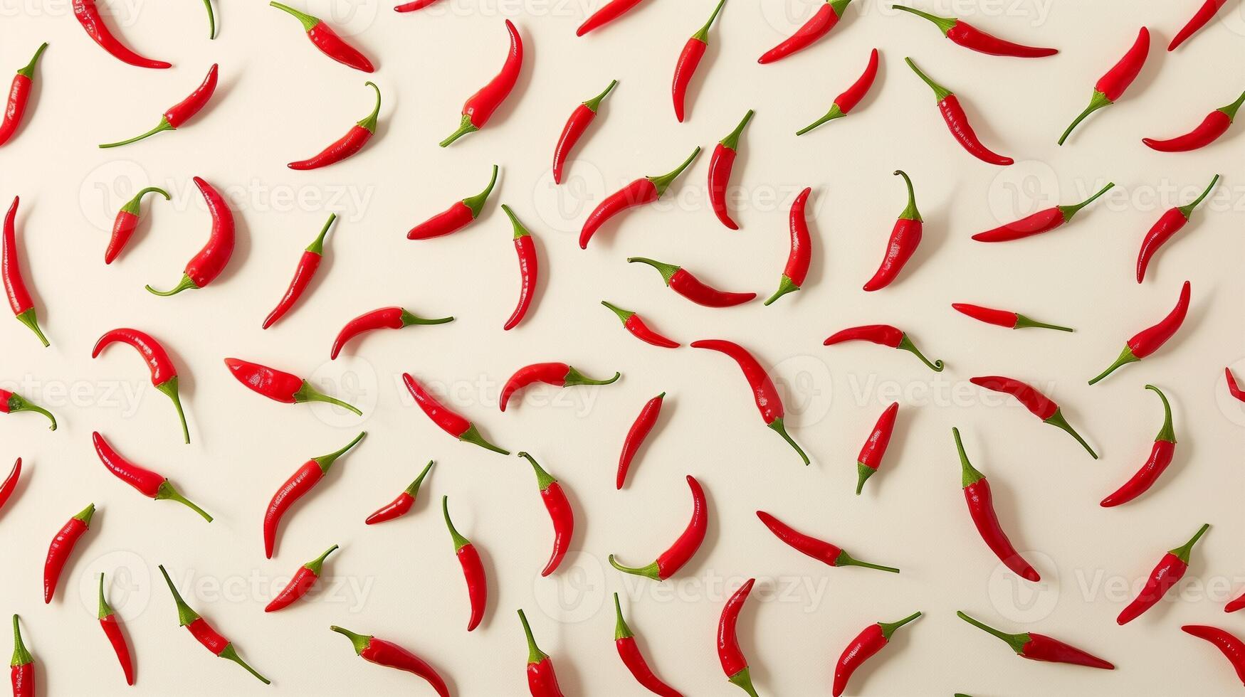 Red chilli vegetable organic farm seamless pattern in space on dark white background photo