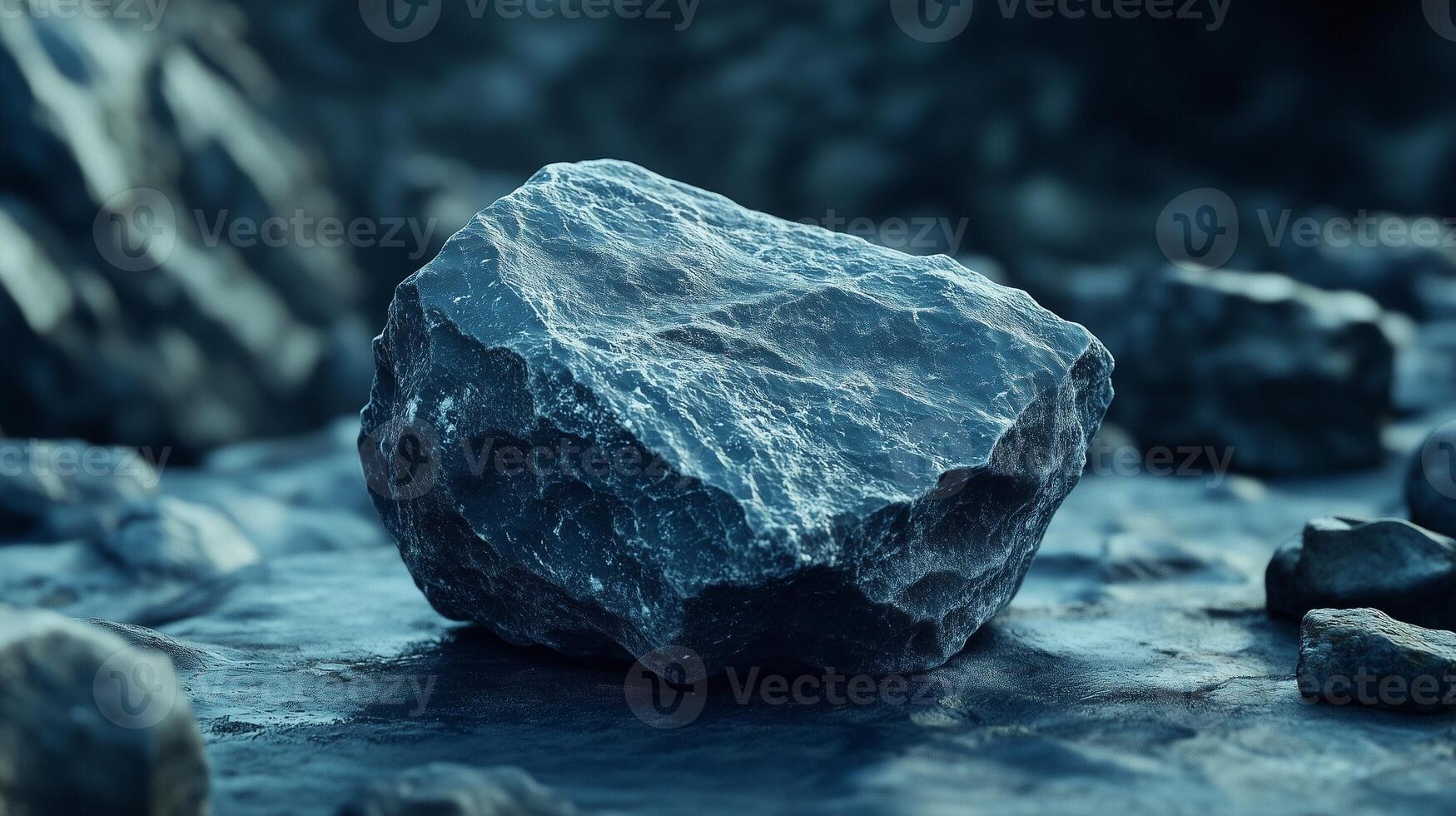 Grey stone chunk igneous rock on river dried photo