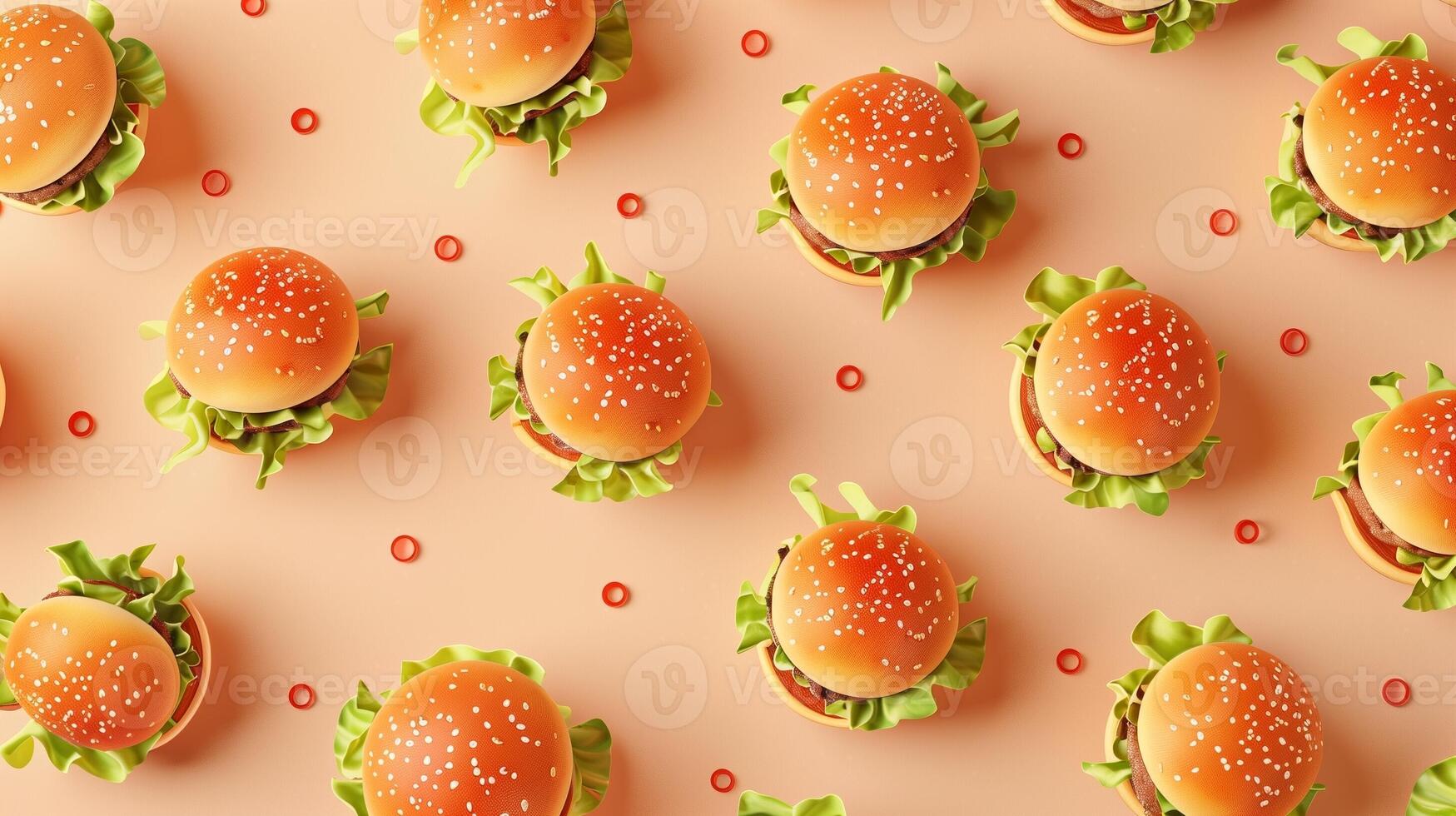 Burger fast food with vegetable for lunch pattern seamless on pink background photo
