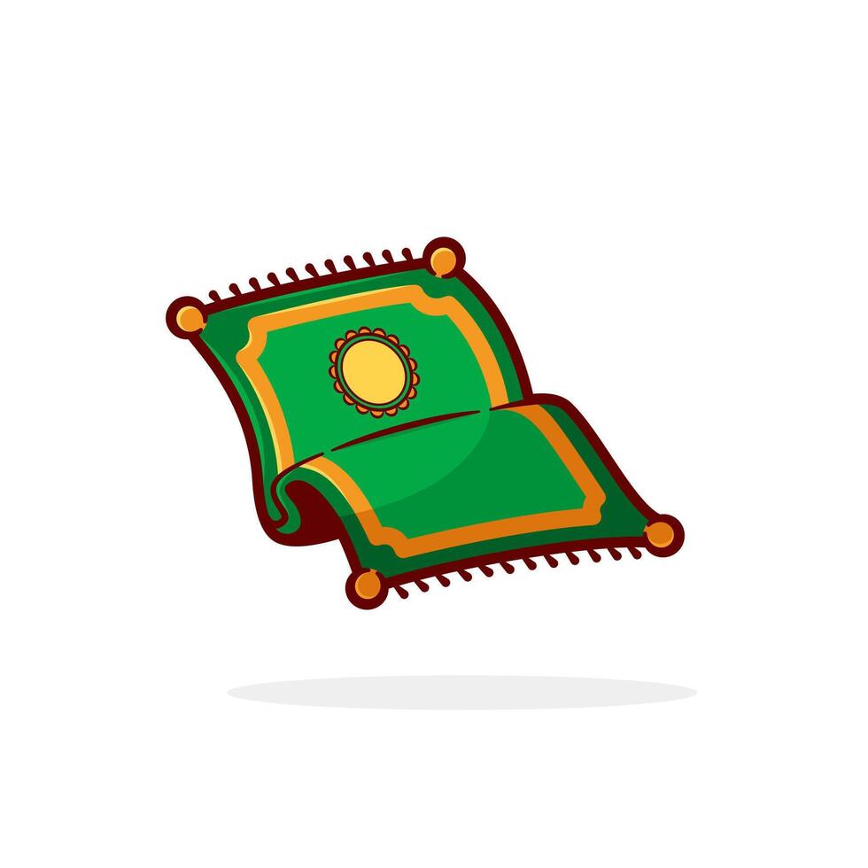 Cute Green Sajadah Moslem Prayer Rug Icon. with cartoon design style isolated. Perfect for Ramadhan, Eid mubarak, or Islamic Event. vector