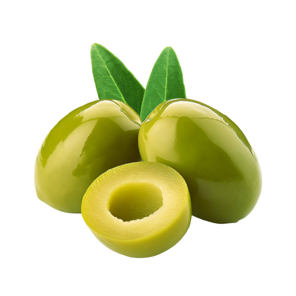 Fresh olive fruit with slice on transparent background png