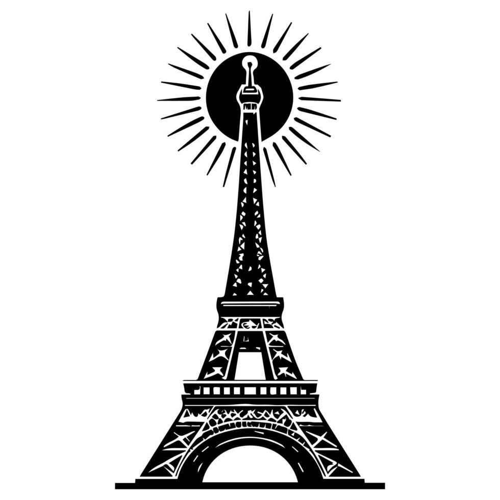 The eiffel tower is shown in black and white vector