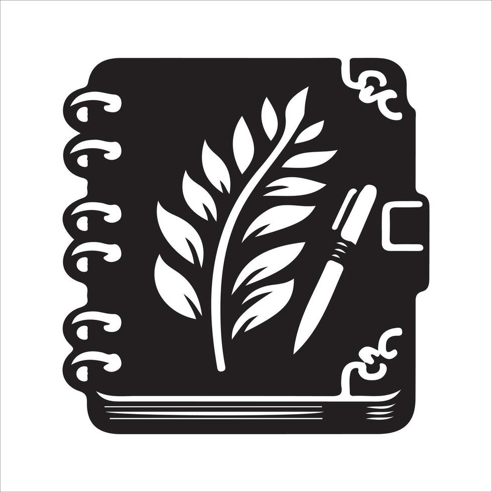 A notebook with a pen and a leaf vector