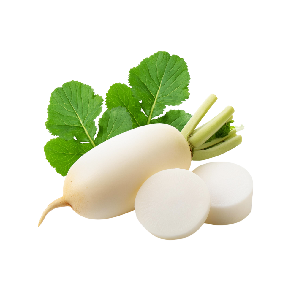 White radish with slice on transparent background png