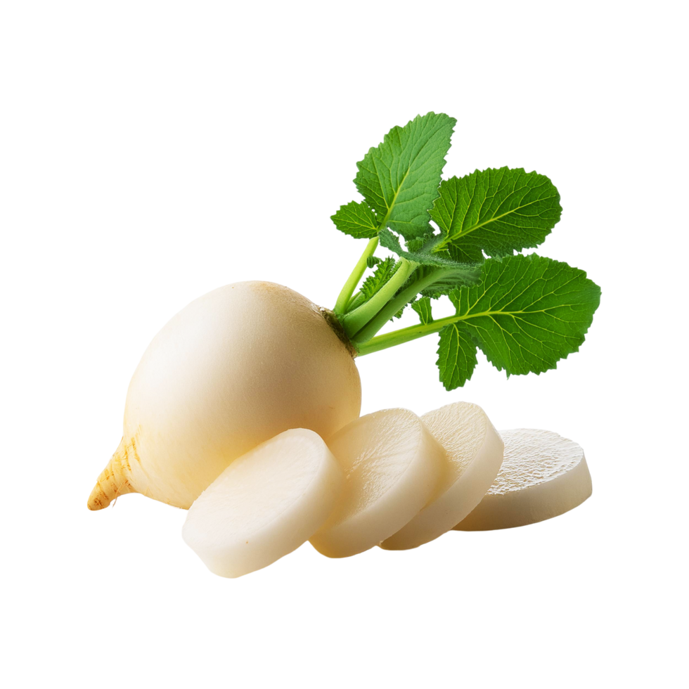 Fresh White radish with slices on transparent background png
