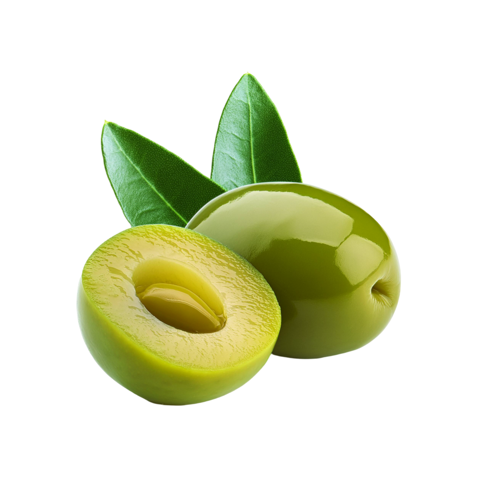 Fresh olive fruit with slices on transparent background png