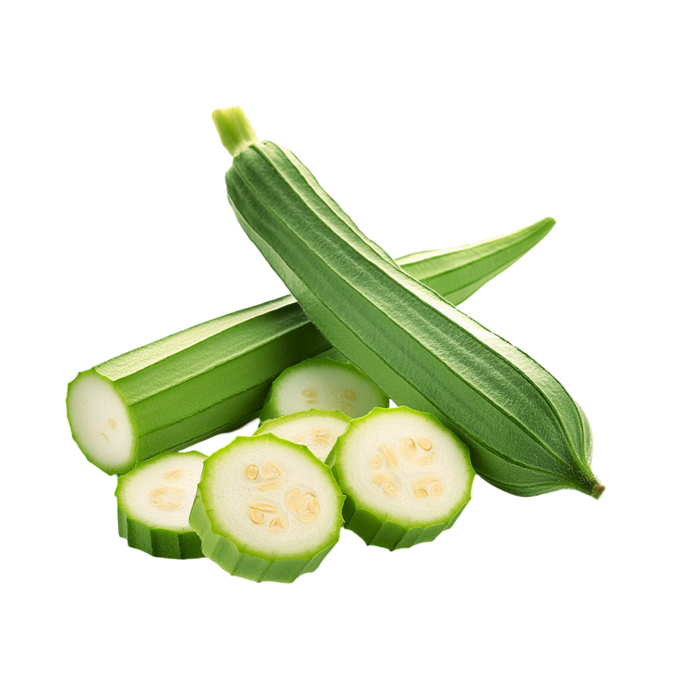 Fresh Ridge Gourd vegetables with slices on transparent background png