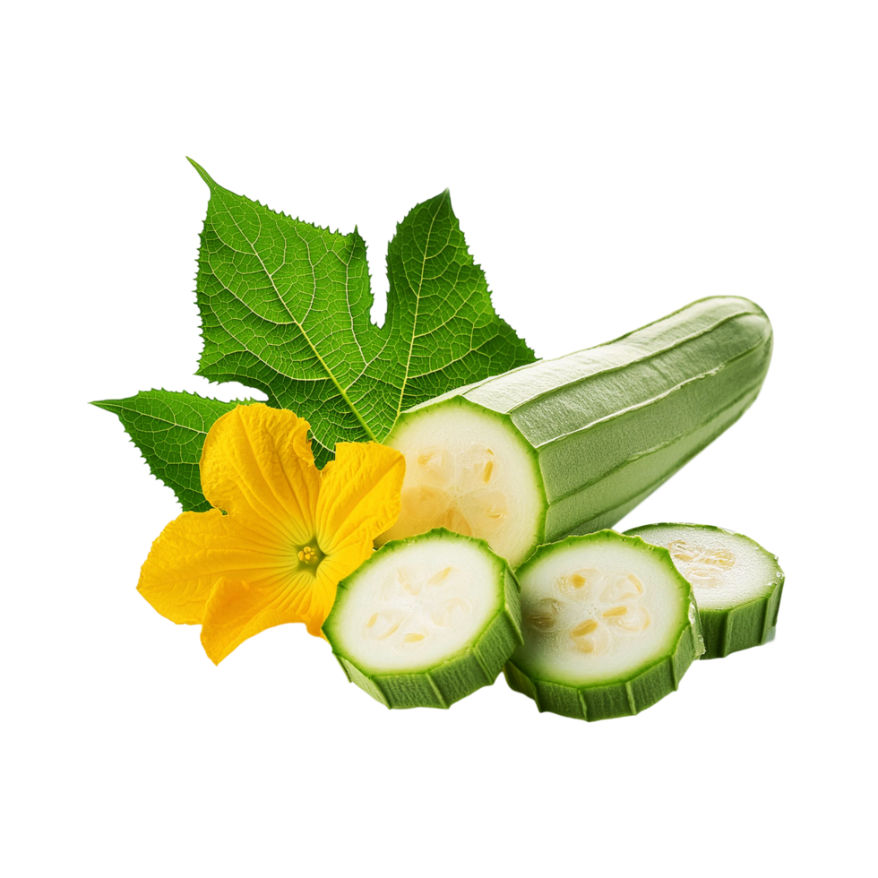 Ridge Gourd vegetable with slices on transparent background png