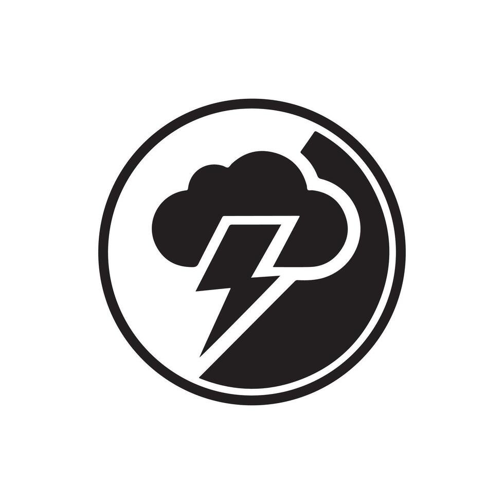 A black and white logo with a lightning bolt and cloud vector