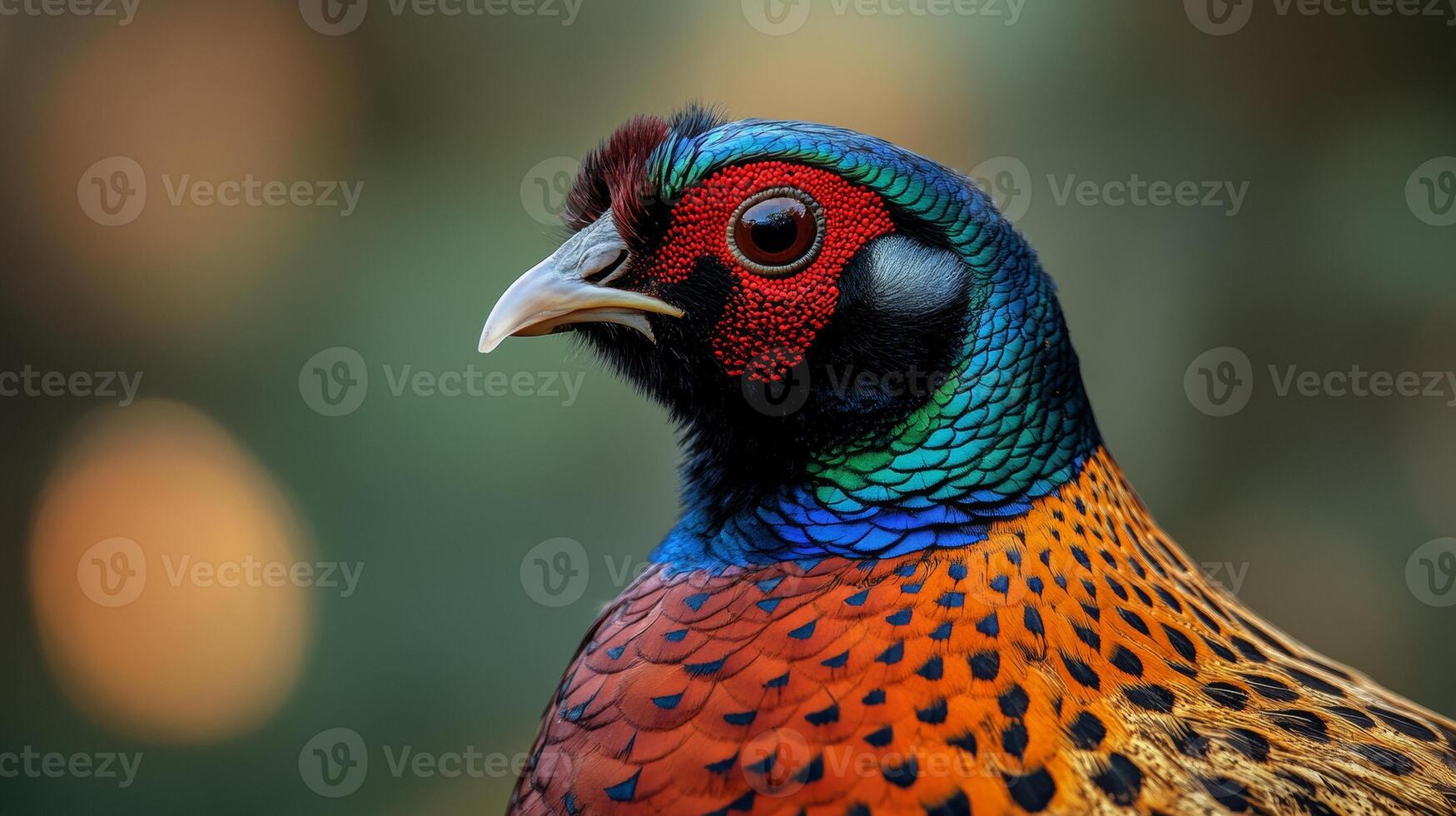 Close-up of a colorful pheasant in natural habitat, portrait view. Wildlife photography concept photo