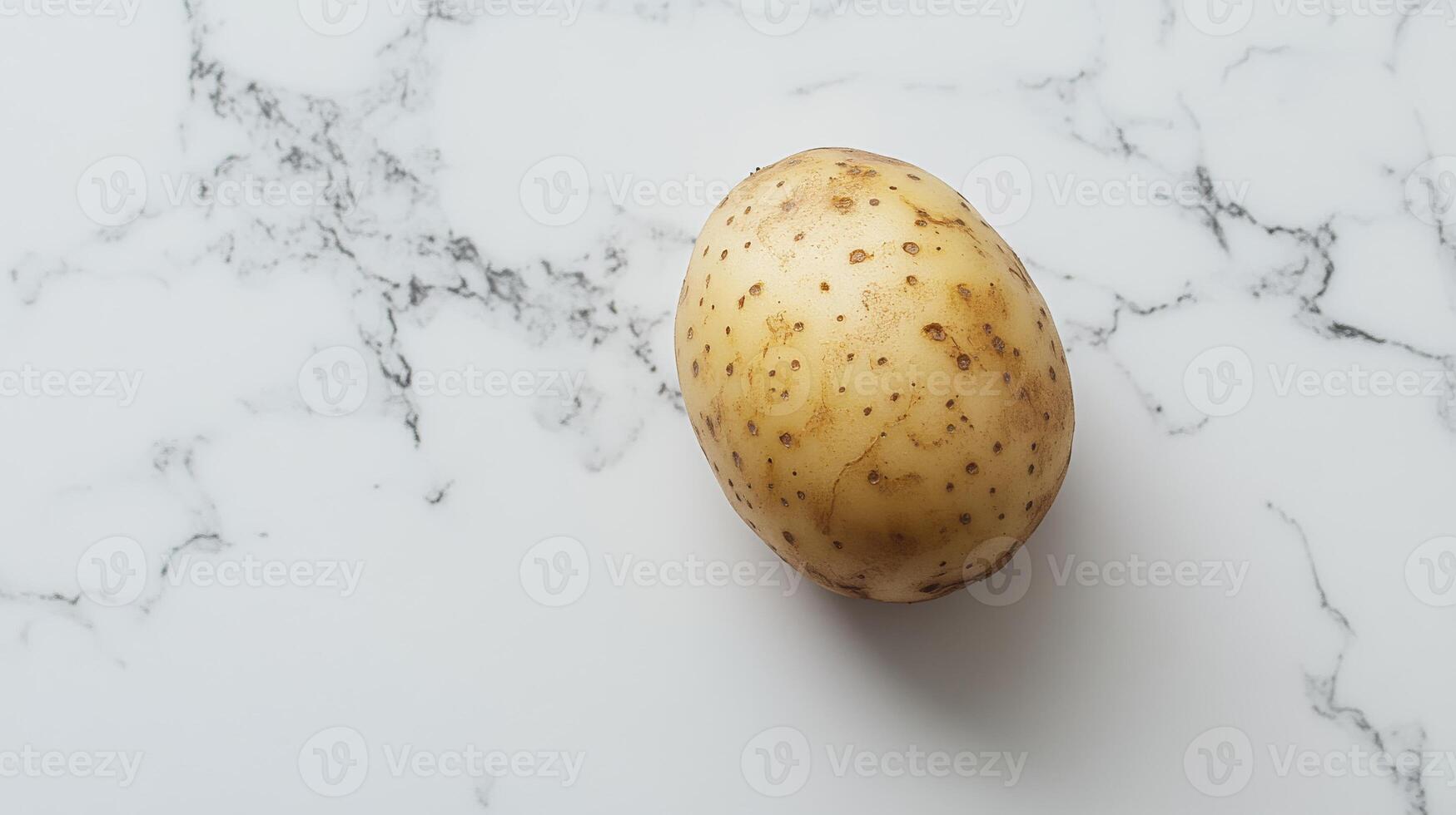 Potato on marble countertop close-up, food photography concept photo