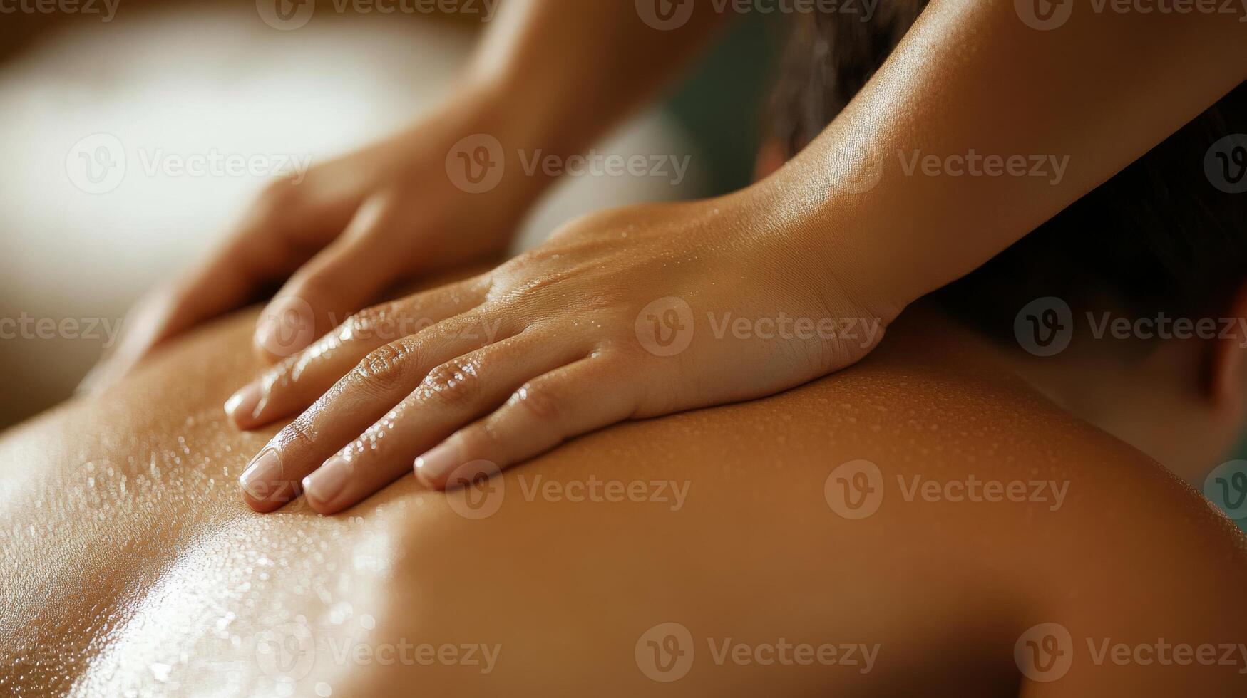 Relaxing massage therapy on a persons back, warm spa atmosphere. Wellness and relaxation concept photo