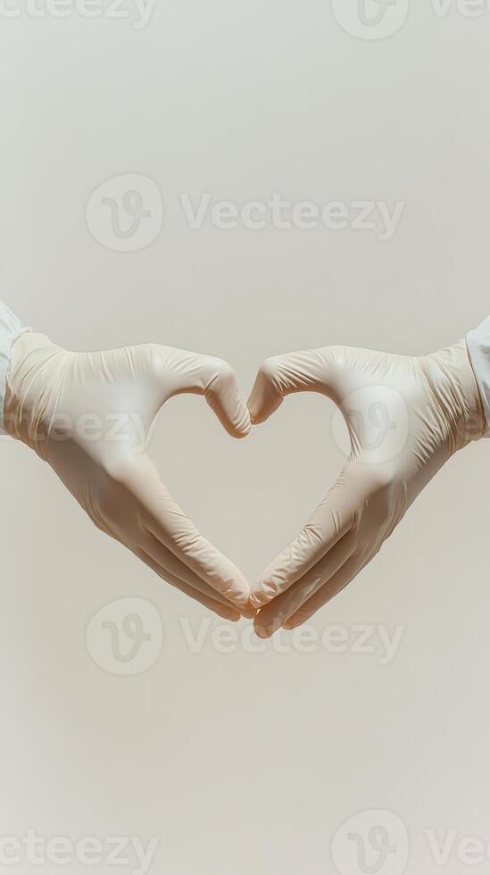 Hands in white gloves forming heart shape photo