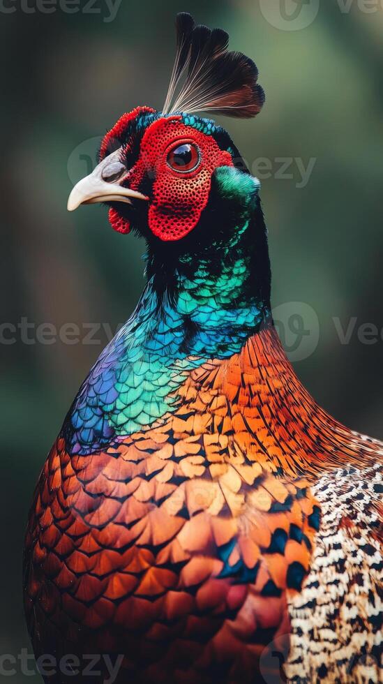 Colorful pheasant with vibrant plumage in close-up detail photo