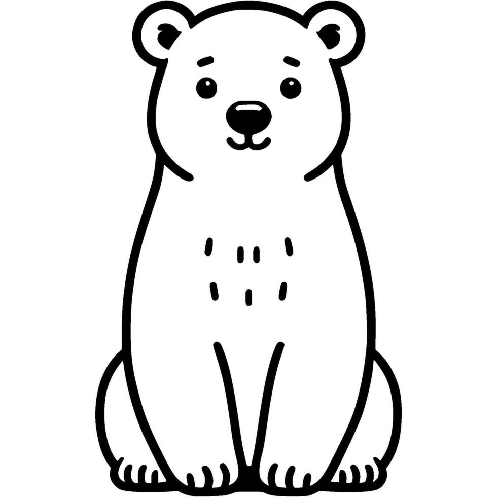 Polar bear sitting and looking at observer front view in monochrome. Simple minimalistic image in black ink drawing on white background vector