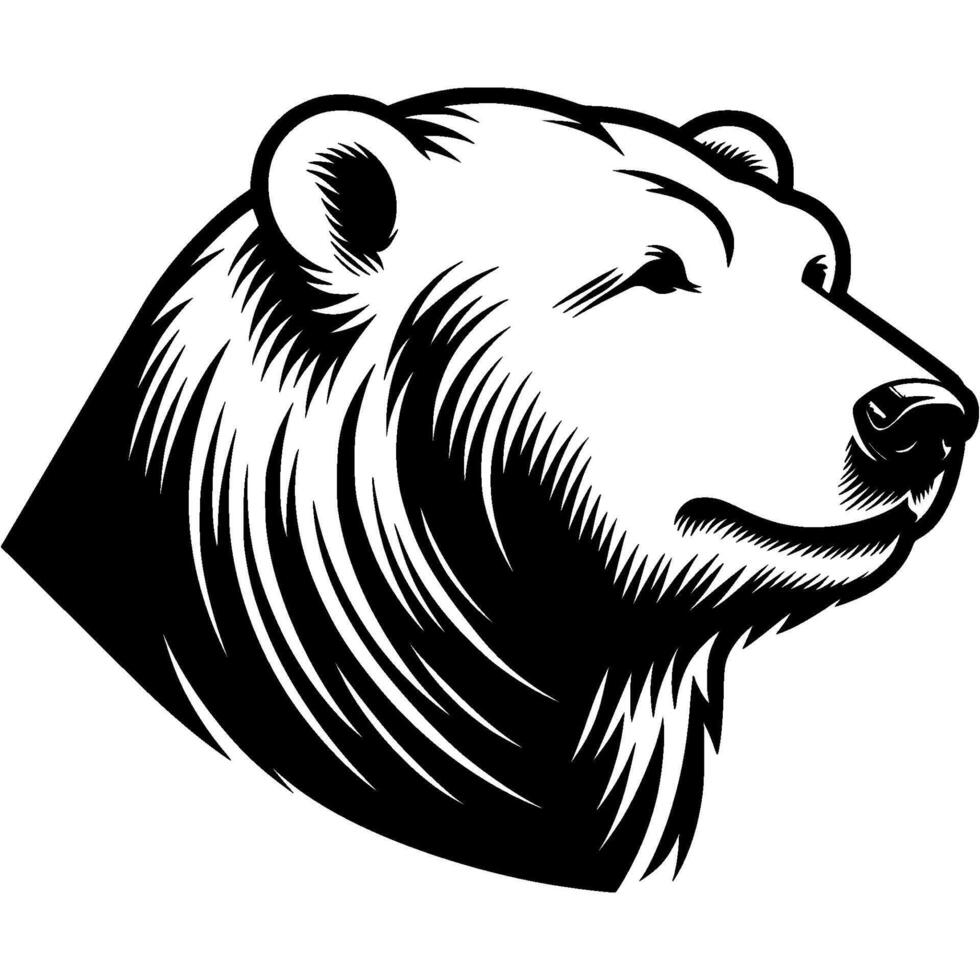 Calm polar bear head side view in monochrome. Simple minimalistic image in black ink drawing on white background vector