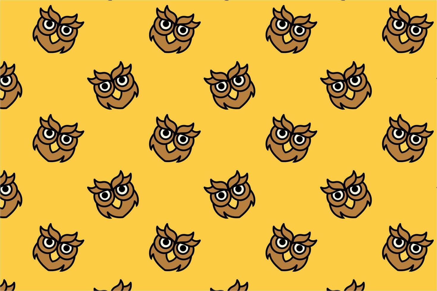 wild owl head bird cartoon colorful seamless pattern on yellow background. brown owl bird animal illustration pattern background for kids decoration and merchandise vector