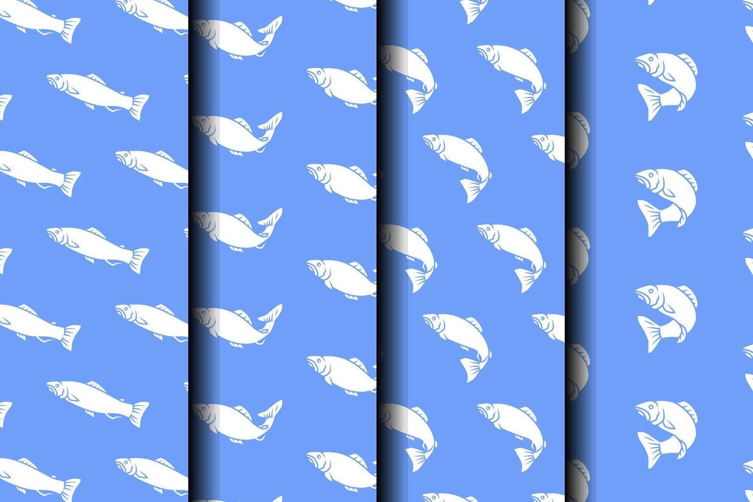 sea trout fish with various poses silhouette seamless pattern on blue background set. trout fish minnows illustration pattern background collection for fish shop, fishing sport, restaurant seafood vector